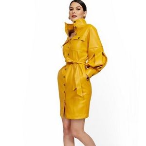 Statement Sleeve Faux Leather Dress